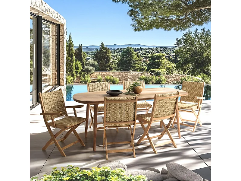 VICK - Ensemble de jardin 6 places Portofino en bois d'acacia