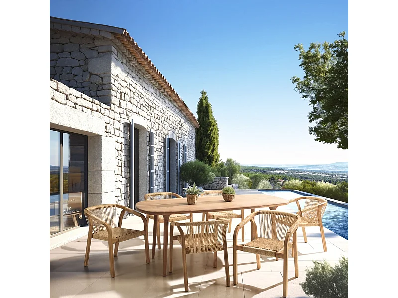 VICK - Ensemble de jardin 6 places Miami en bois d'acacia