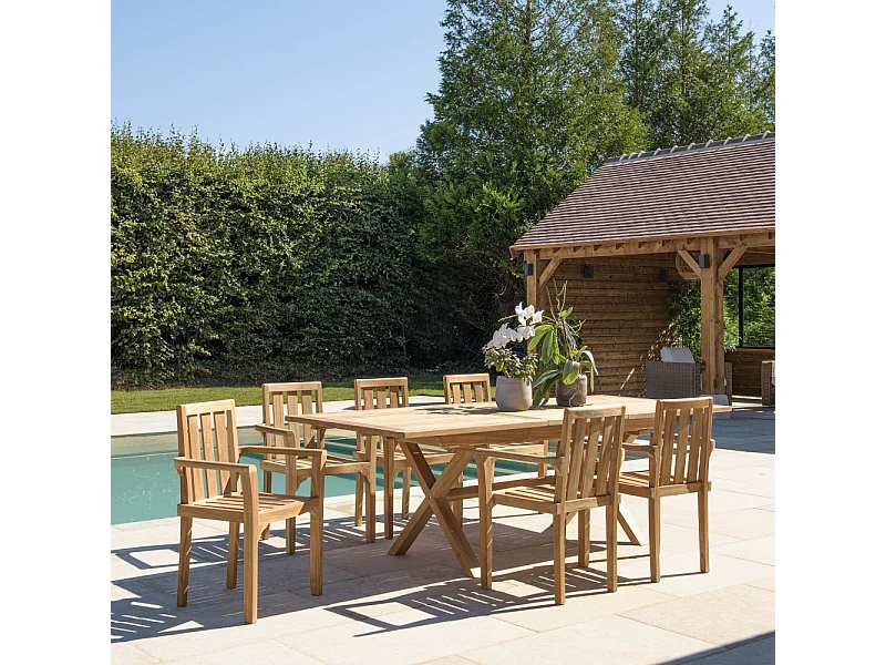 FUN - Salon de jardin en bois teck 8/10 personnes