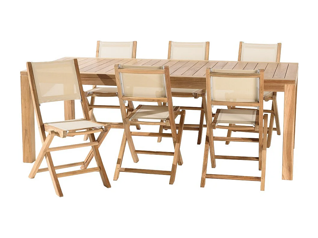 FUN - Ensemble de jardin en bois teck et textilène 8/10 personnes