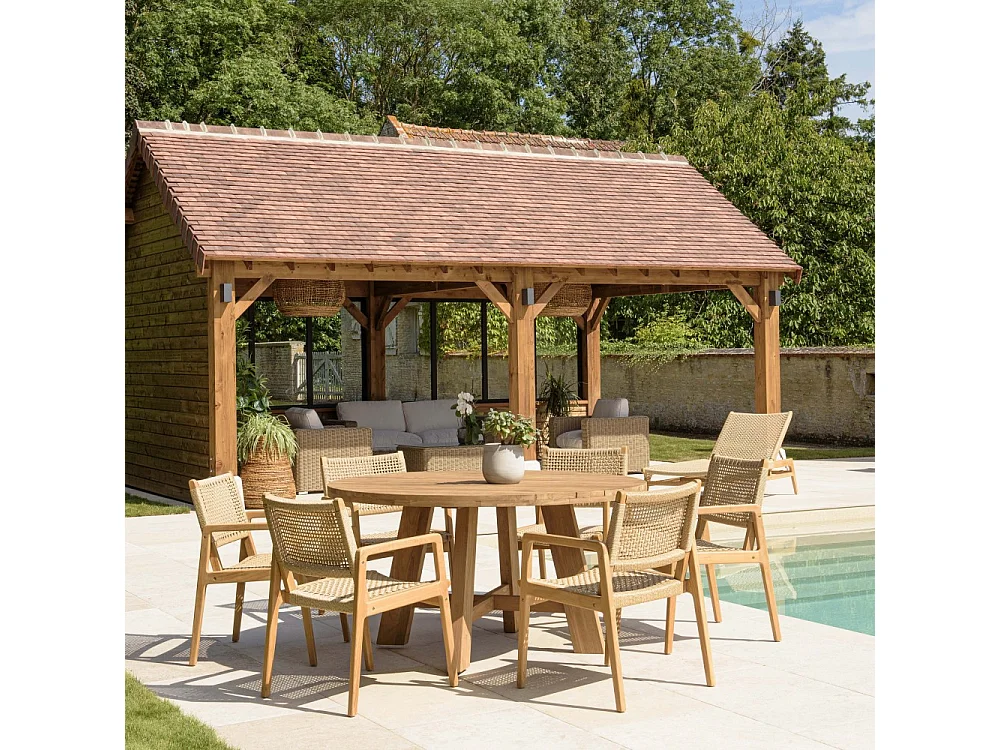 VALERIA - Ensemble de jardin en bois de teck recyclé rotin 6 pers.