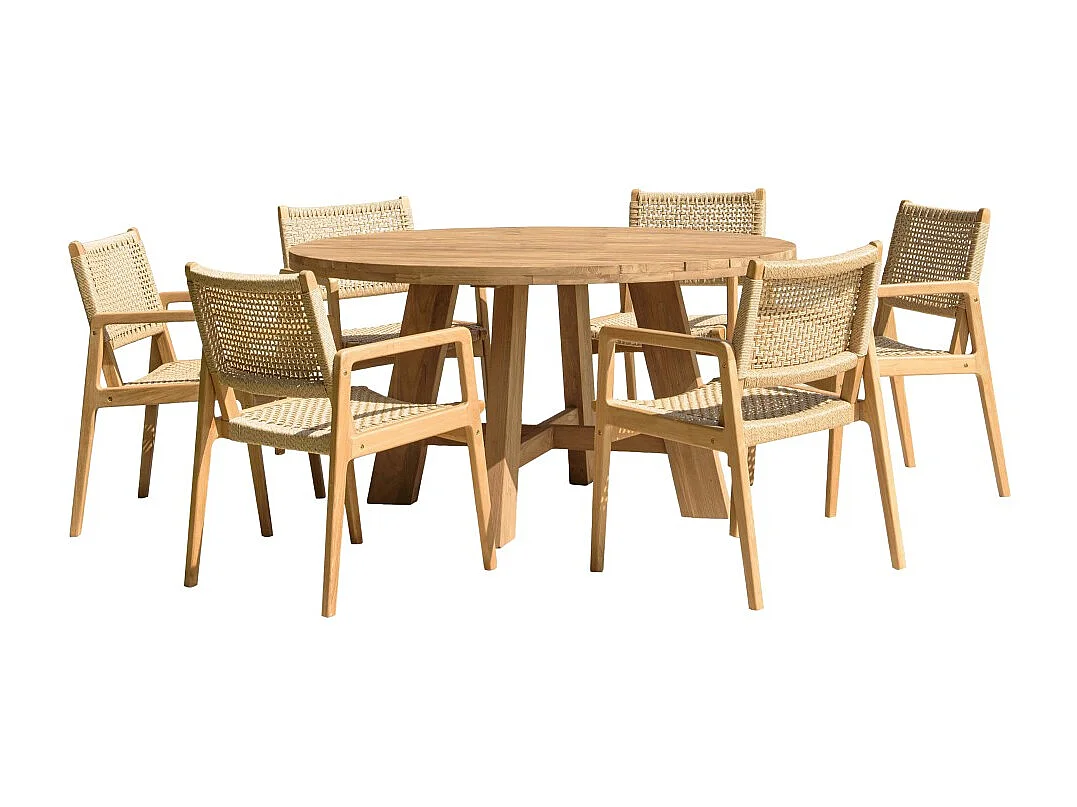 VALERIA - Ensemble de jardin en bois de teck recyclé rotin 6 pers.