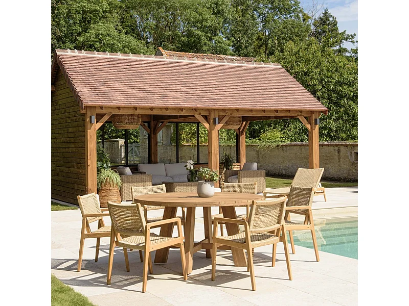 VALERIA - Ensemble de jardin en bois de teck recyclé rotin 6 pers.