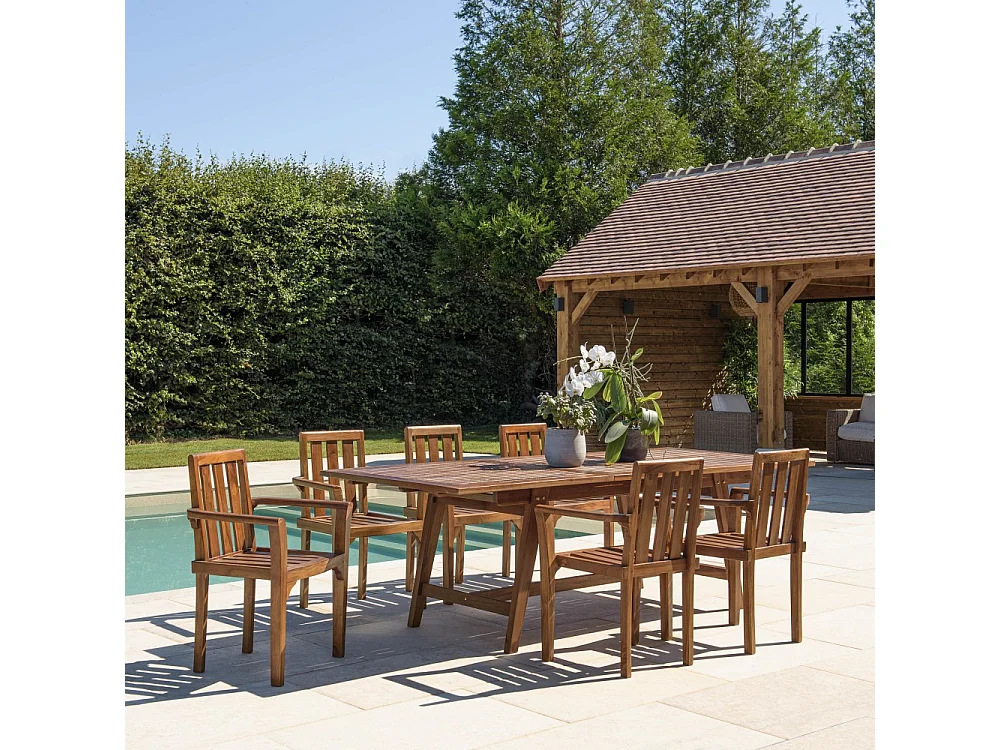 MAEVA - Salon de jardin en bois de teck huilé 8/10 personnes