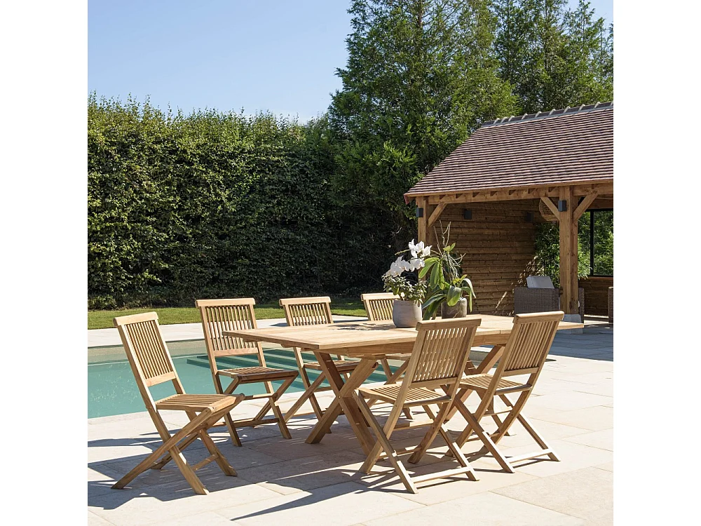 FUN - Salon de jardin en bois teck 8/10 personnes