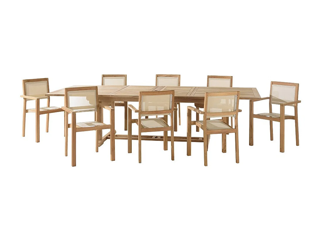 FUN - Ensemble de jardin en bois teck et textilène 10/12 personnes