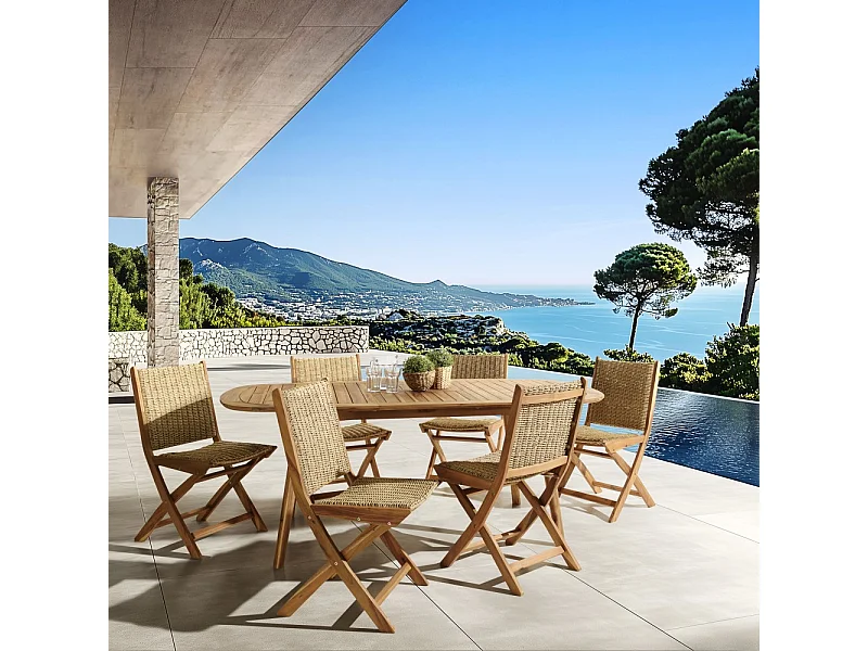 VICK - Ensemble de jardin 6 places Phuket en bois d'acacia