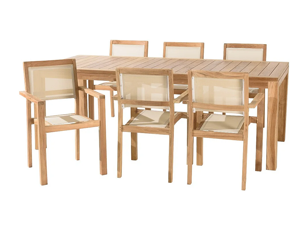 FUN - Ensemble de jardin en bois teck et textilène 8/10 personnes