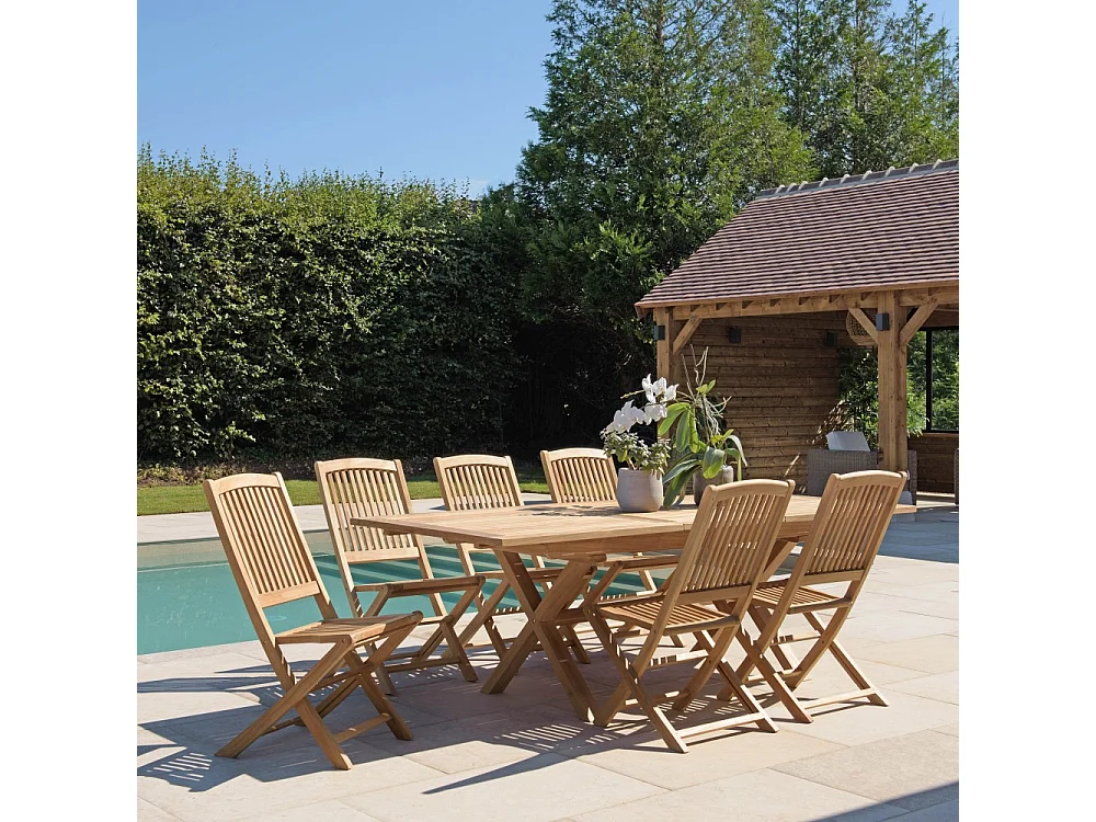 FUN - Salon de jardin en bois teck 8/10 personnes