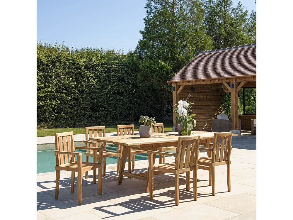 FUN - Salon de jardin en bois teck 8/10 personnes