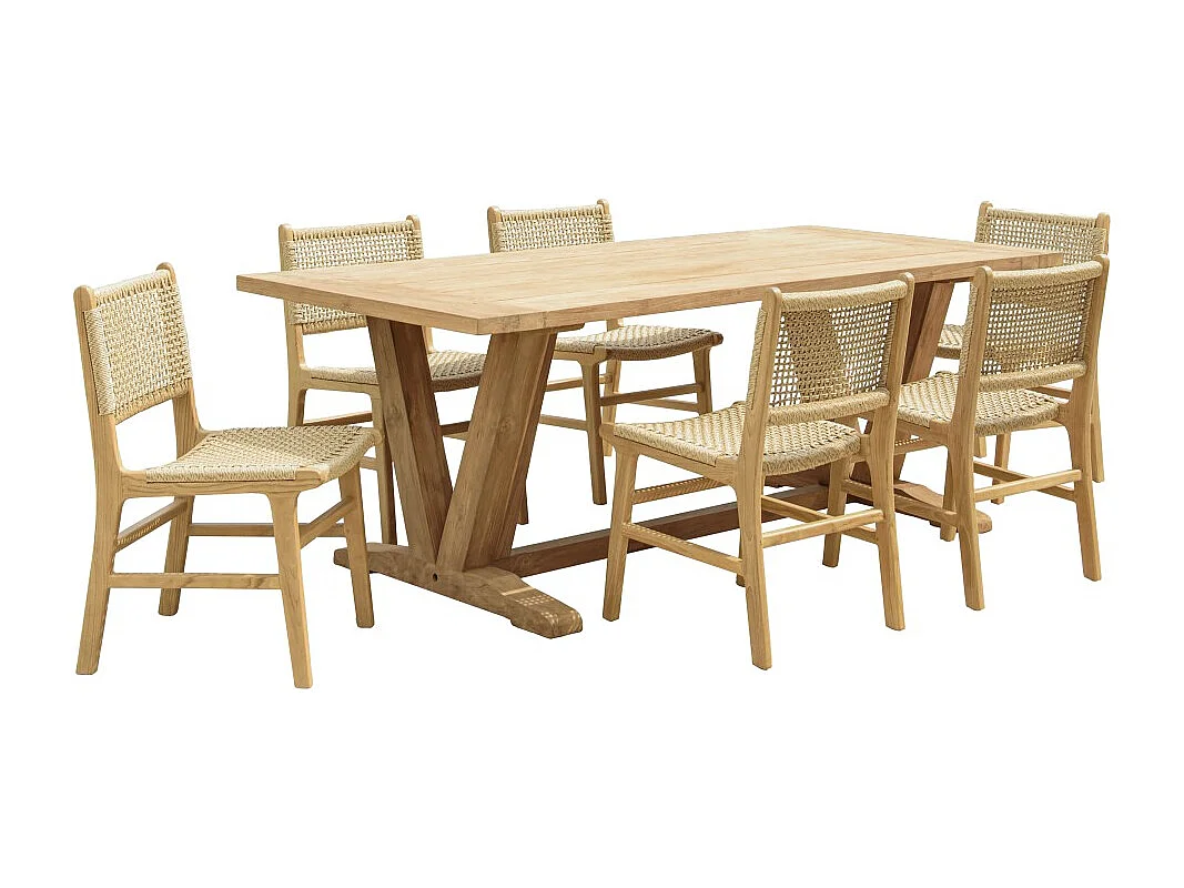 VALERIA - Ensemble de jardin en bois de teck recyclé rotin 6 pers.