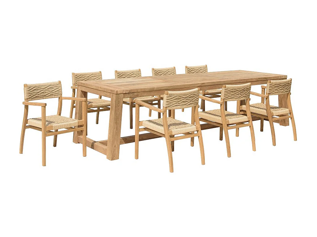 VALERIA - Ensemble de jardin en bois de teck recyclé rotin 8/10 pers.