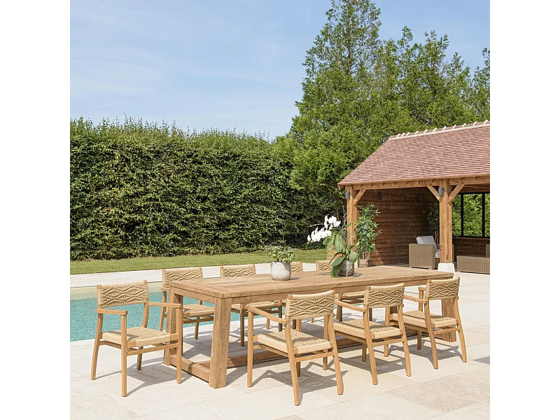VALERIA - Ensemble de jardin en bois de teck recyclé rotin 8/10 pers.