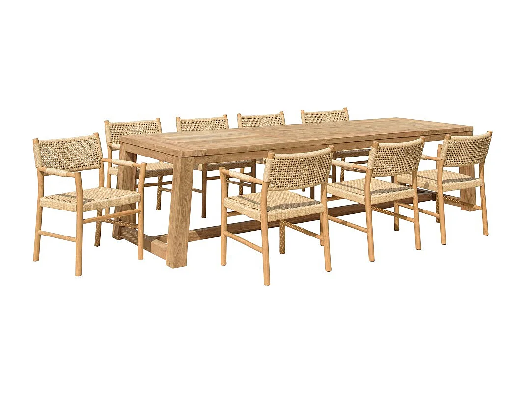 VALERIA - Ensemble de jardin en bois de teck recyclé rotin 8/10 pers.