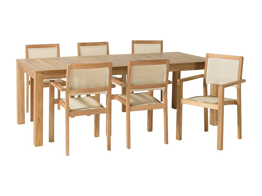 FUN - Ensemble de jardin en bois teck et textilène 8/10 personnes