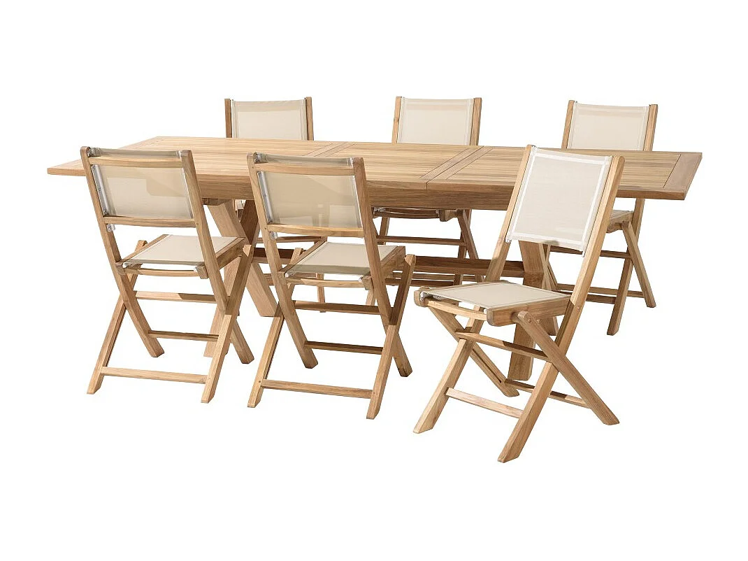 FUN - Ensemble de jardin en bois teck et textilène 8/10 personnes