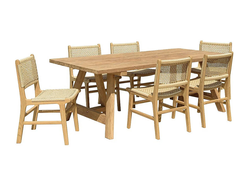 VALERIA - Ensemble de jardin en bois de teck recyclé rotin 6 pers.