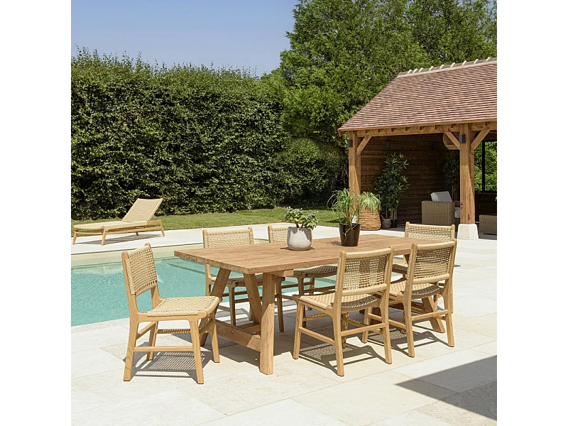 VALERIA - Ensemble de jardin en bois de teck recyclé rotin 6 pers.