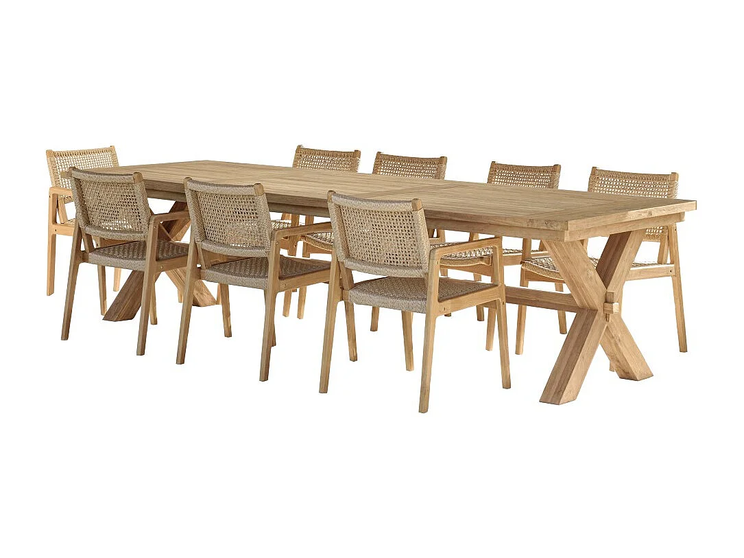 VALERIA - Ensemble de jardin en bois de teck recyclé rotin 8/10 pers