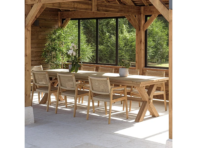 VALERIA - Ensemble de jardin en bois de teck recyclé rotin 8/10 pers