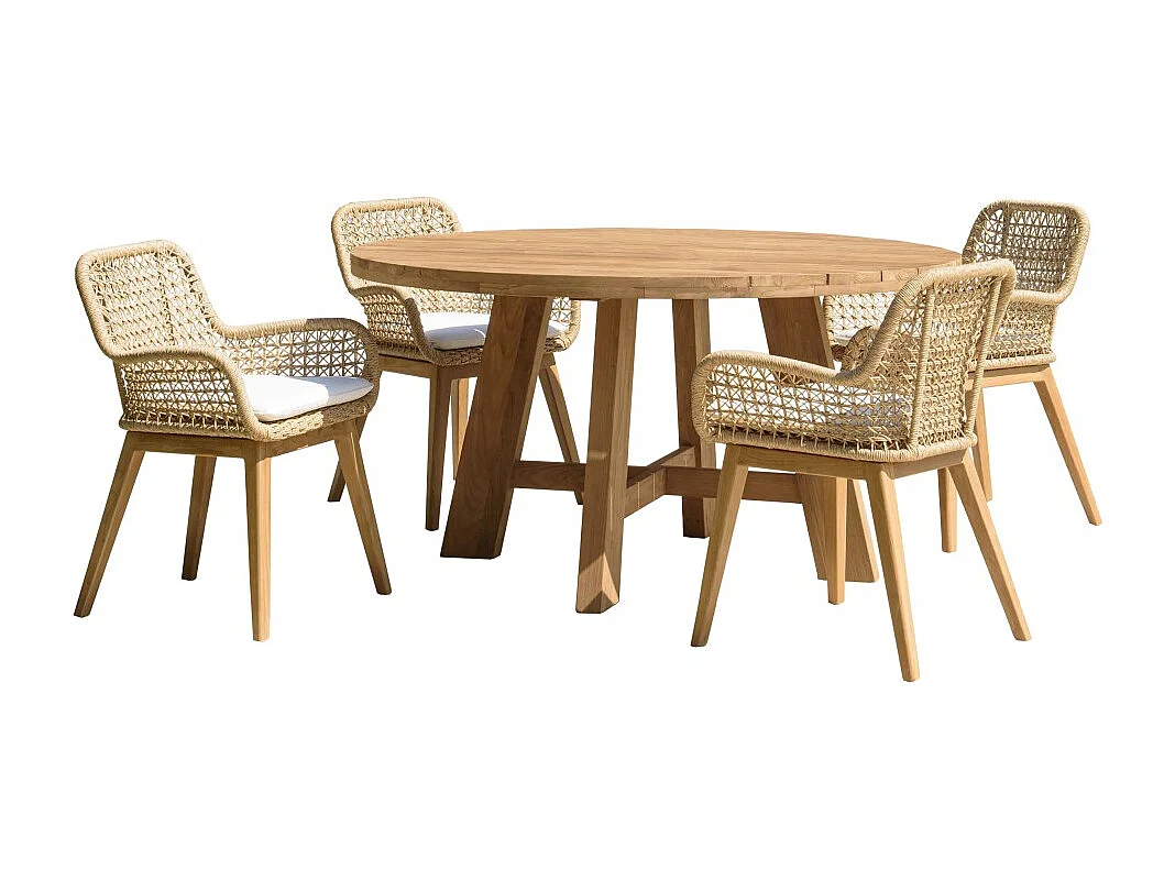 VALERIA - Ensemble de jardin en bois de teck recyclé rotin 4 pers.