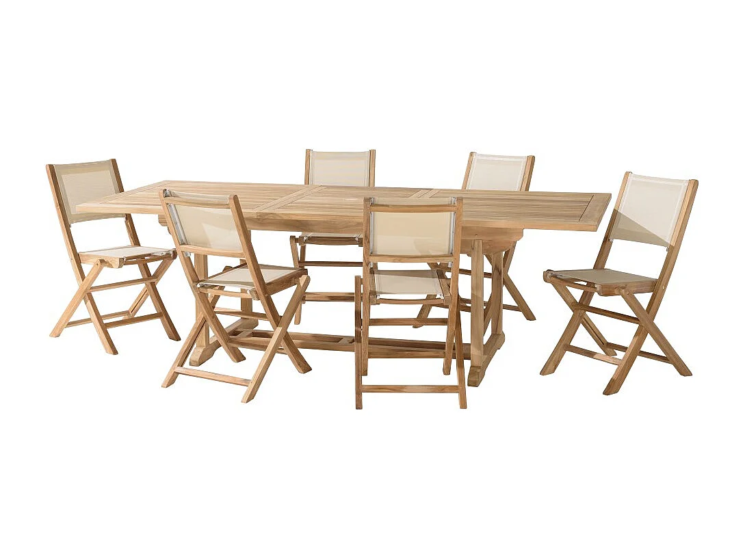 FUN - Ensemble de jardin en bois teck et textilène 8/10 personnes