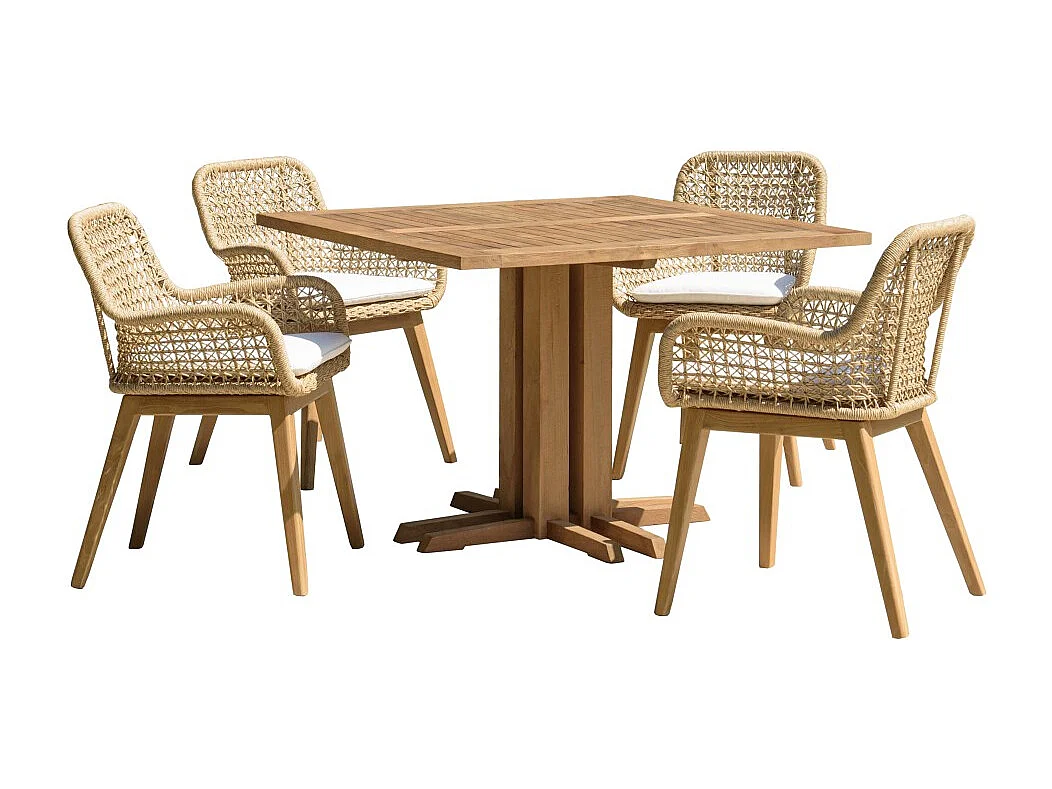 VALERIA - Ensemble de jardin en bois de teck recyclé rotin 4 pers.