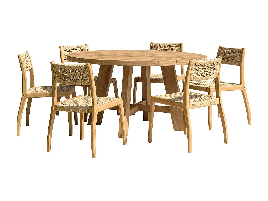 VALERIA - Ensemble de jardin en bois de teck recyclé rotin 6 pers.