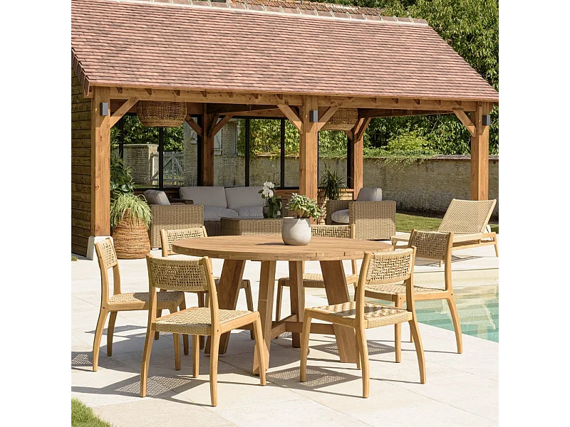 VALERIA - Ensemble de jardin en bois de teck recyclé rotin 6 pers.