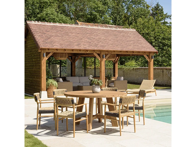 VALERIA - Ensemble de jardin teck en bois de recyclé rotin 6 pers.