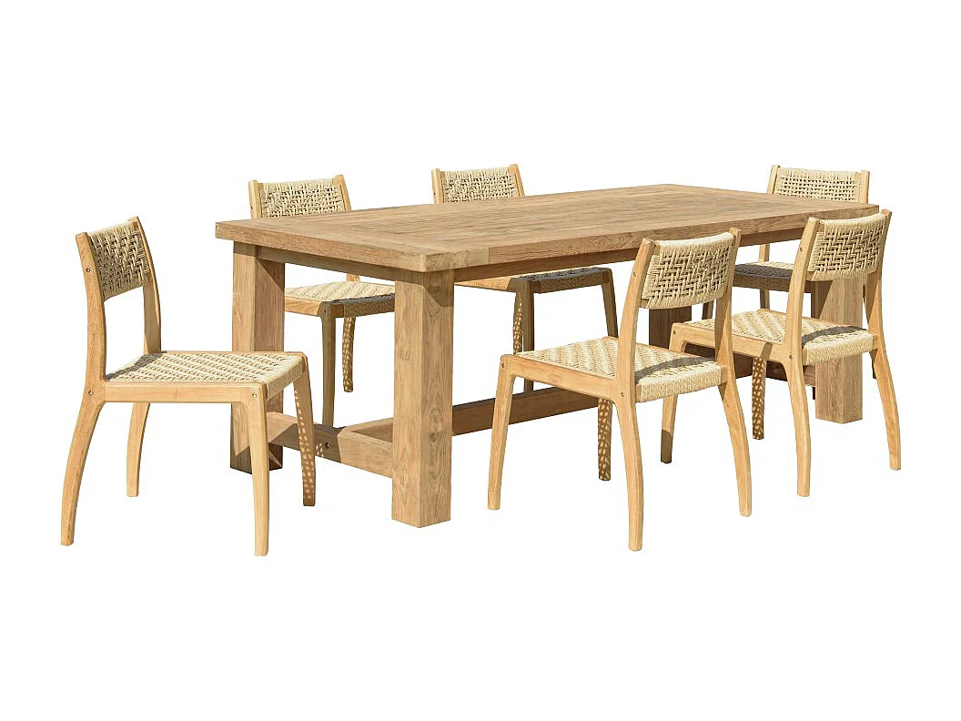 VALERIA - Ensemble de jardin en bois de teck recyclé rotin 6 pers.