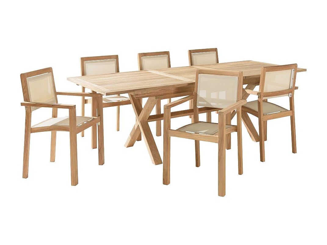 FUN - Ensemble de jardin en bois teck et textilène 8/10 personnes