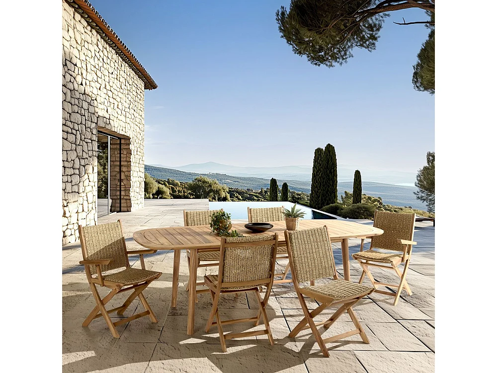 VICK - Ensemble de jardin 6 places Cancun en bois d'acacia