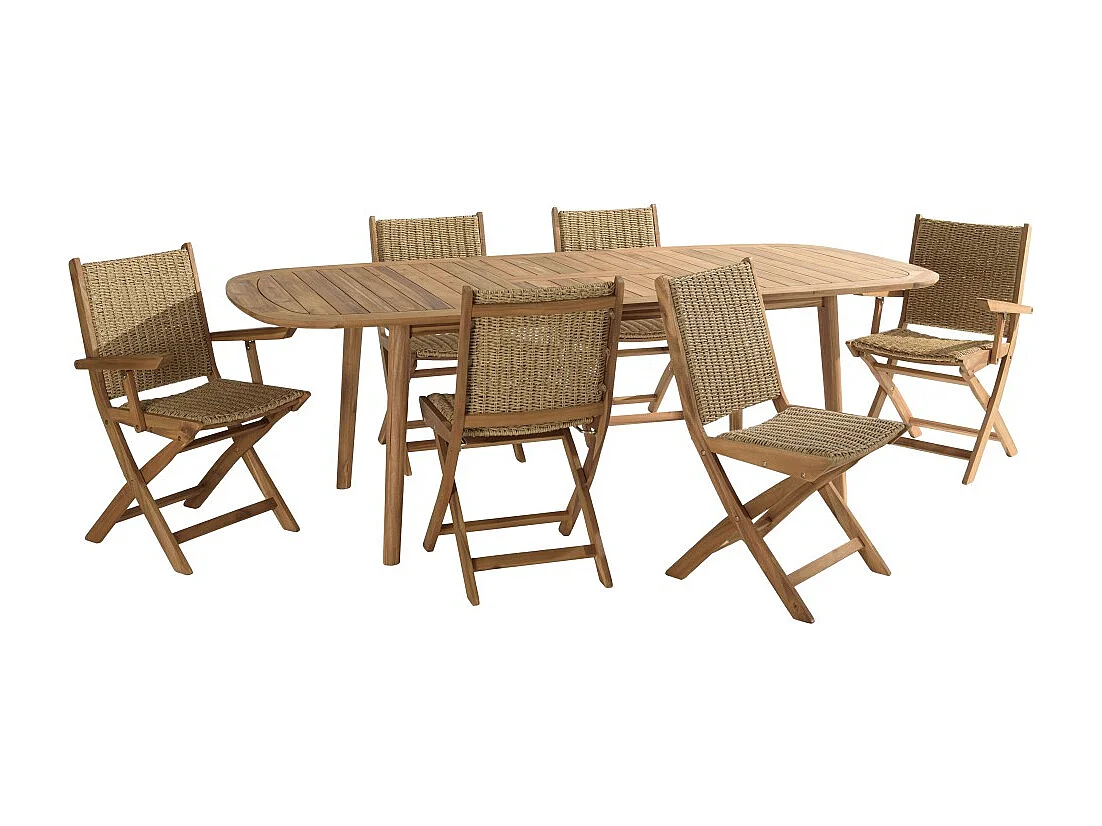 VICK - Ensemble de jardin 6 places Cancun en bois d'acacia