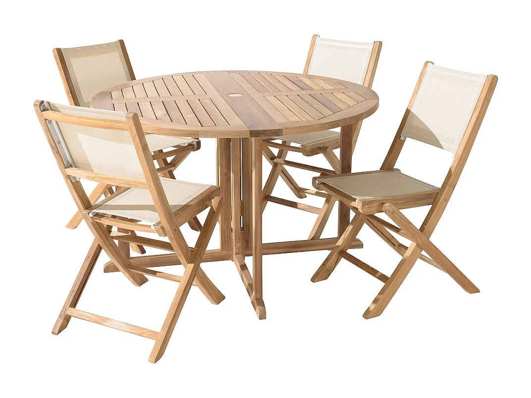 FUN - Salon de jardin en bois teck et textilène 4/6 personnes