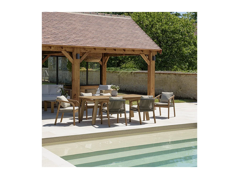 CELESTIN - Salon de jardin acacia/cordage synthétique vert sapin 6 personnes
