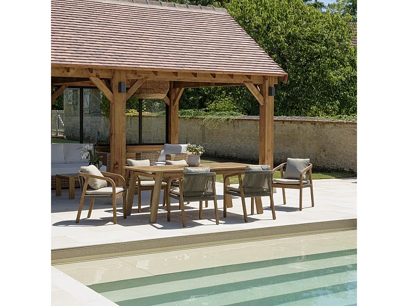 CELESTIN - Salon de jardin acacia/cordage synthétique 6 personnes vert