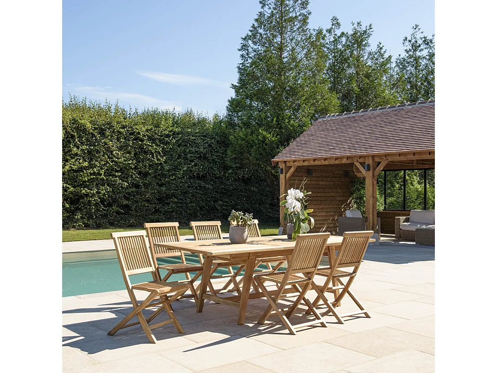 FUN - Salon de jardin en bois teck 8/10 personnes