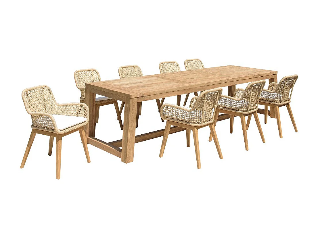 VALERIA - Ensemble de jardin table bois teck recyclé+4 fauteuils rotin