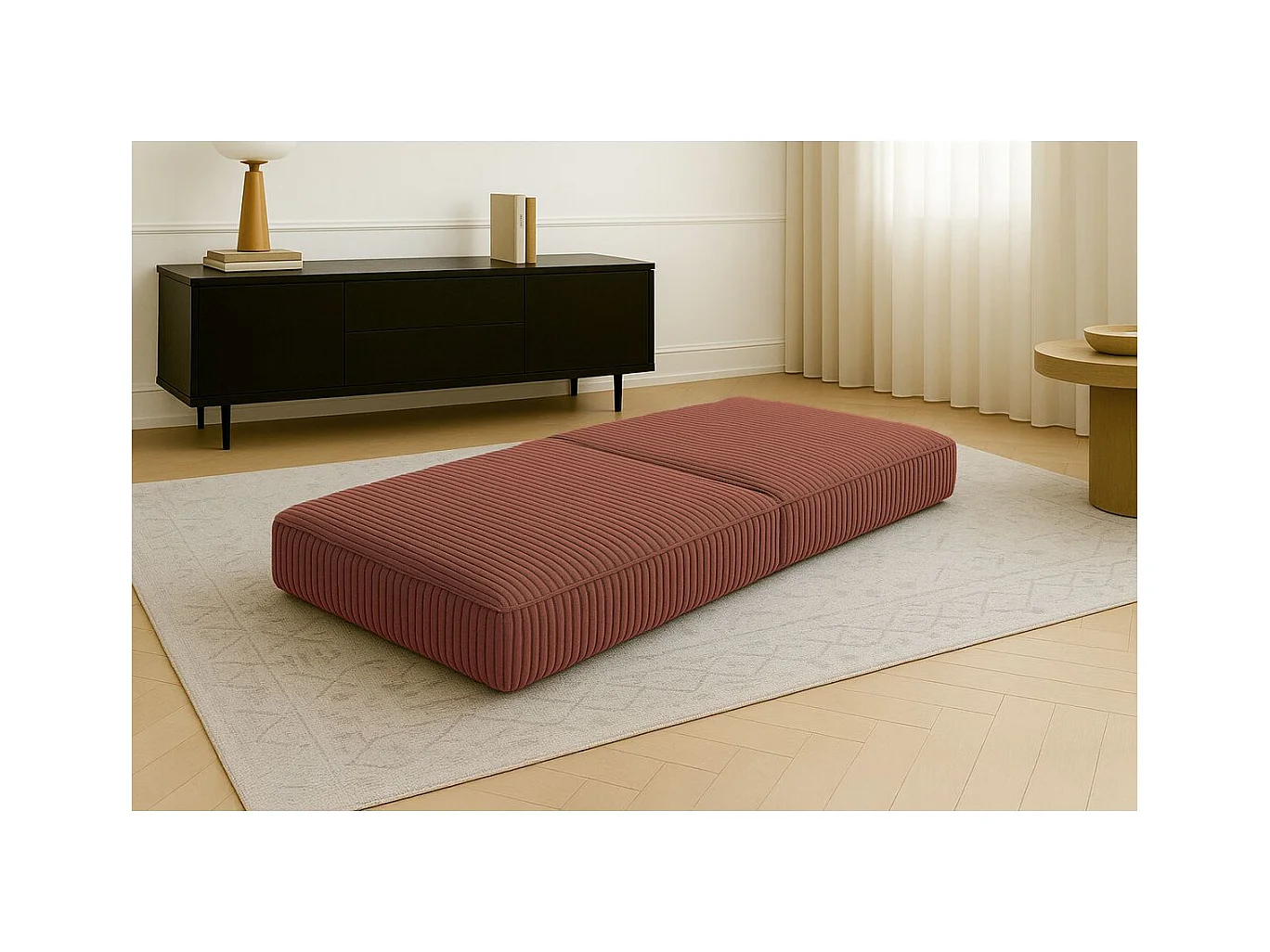 Pouf modulable et convertible - Velours côtelé XL - Terracotta