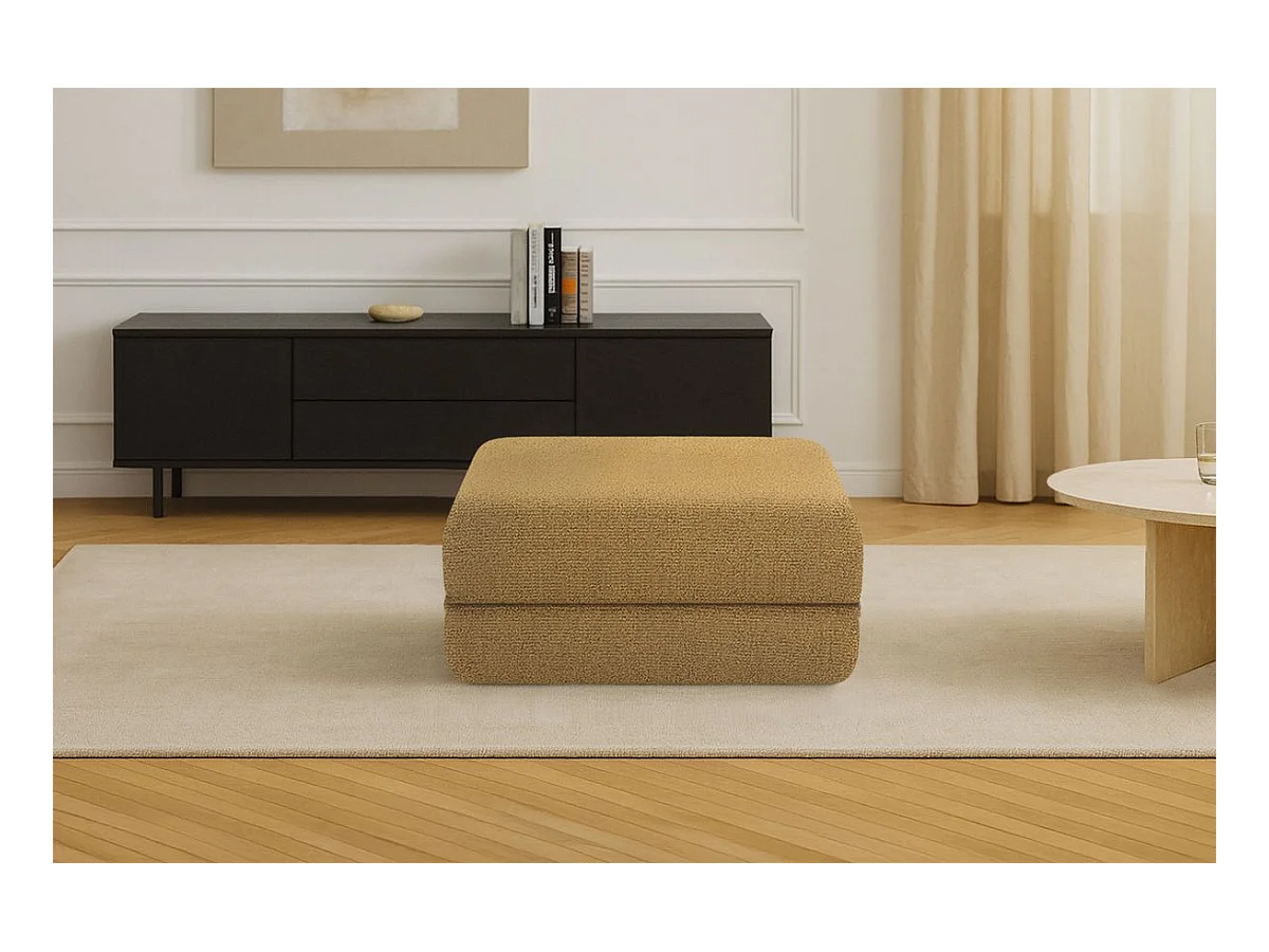 Pouf modulable et convertible - Tissu tweed - Jaune