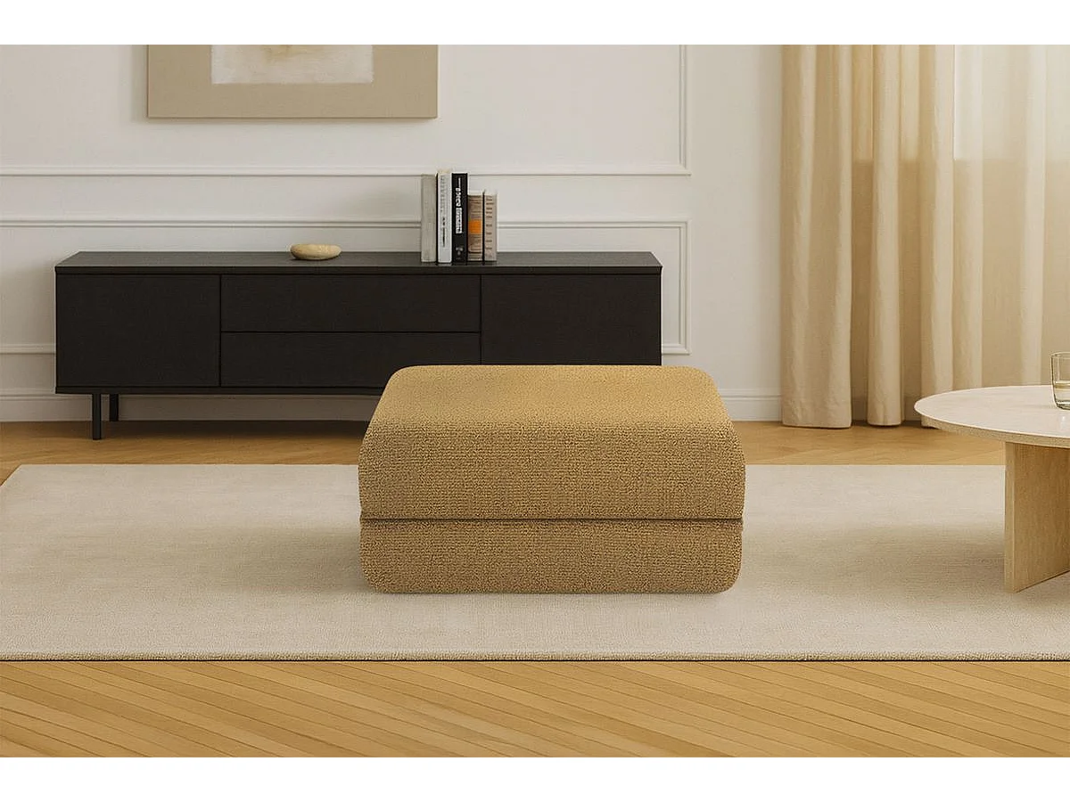 Pouf modulable et convertible - Tissu tweed - Jaune