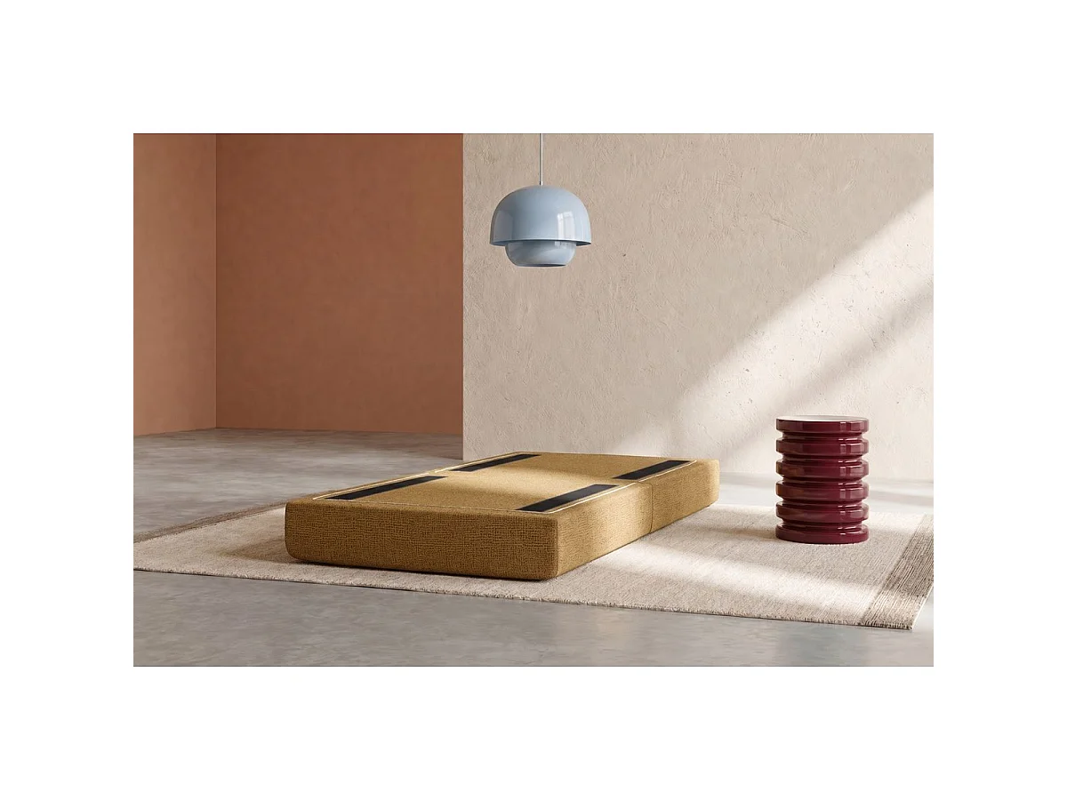 Pouf modulable et convertible - Tissu tweed - Jaune
