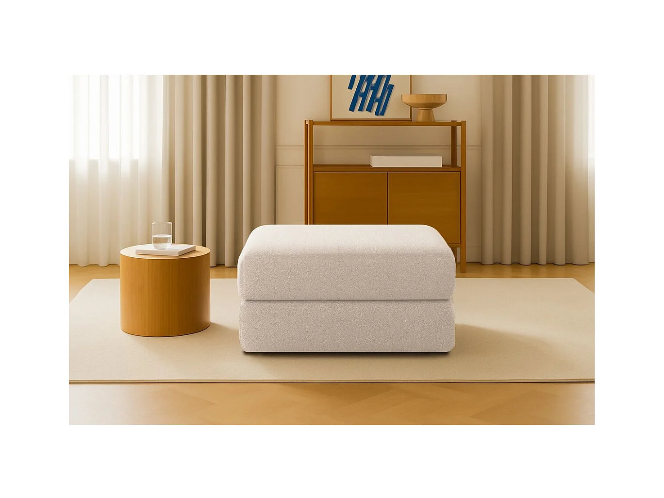 Pouf modulable et convertible - Tissu lisse - Beige
