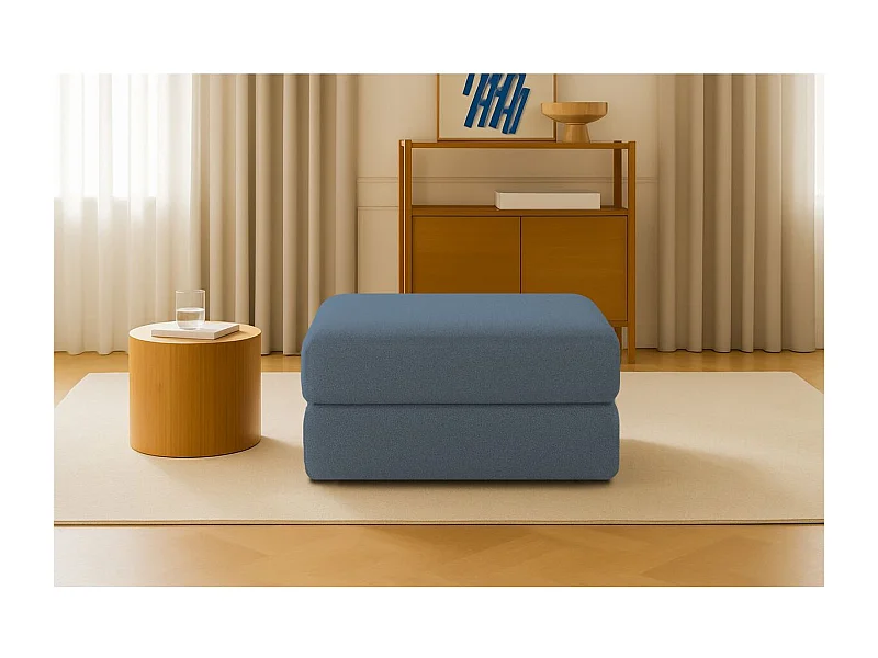 Pouf modulable et convertible - Tissu lisse - Bleu