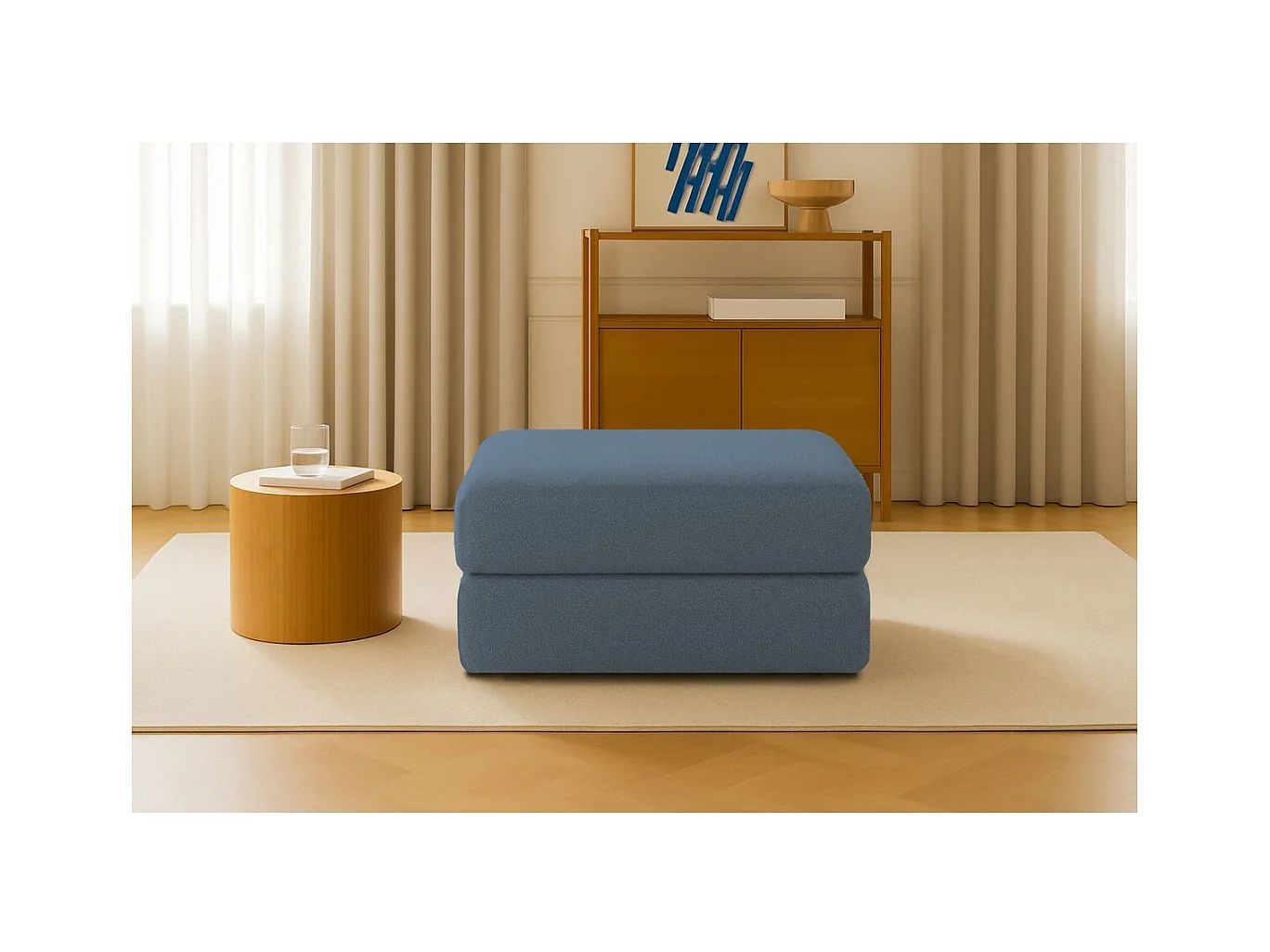 Pouf modulable et convertible - Tissu lisse - Bleu