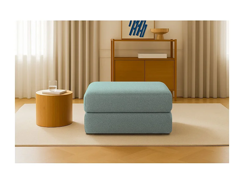 Pouf modulable et convertible - Tissu lisse - Bleu vert