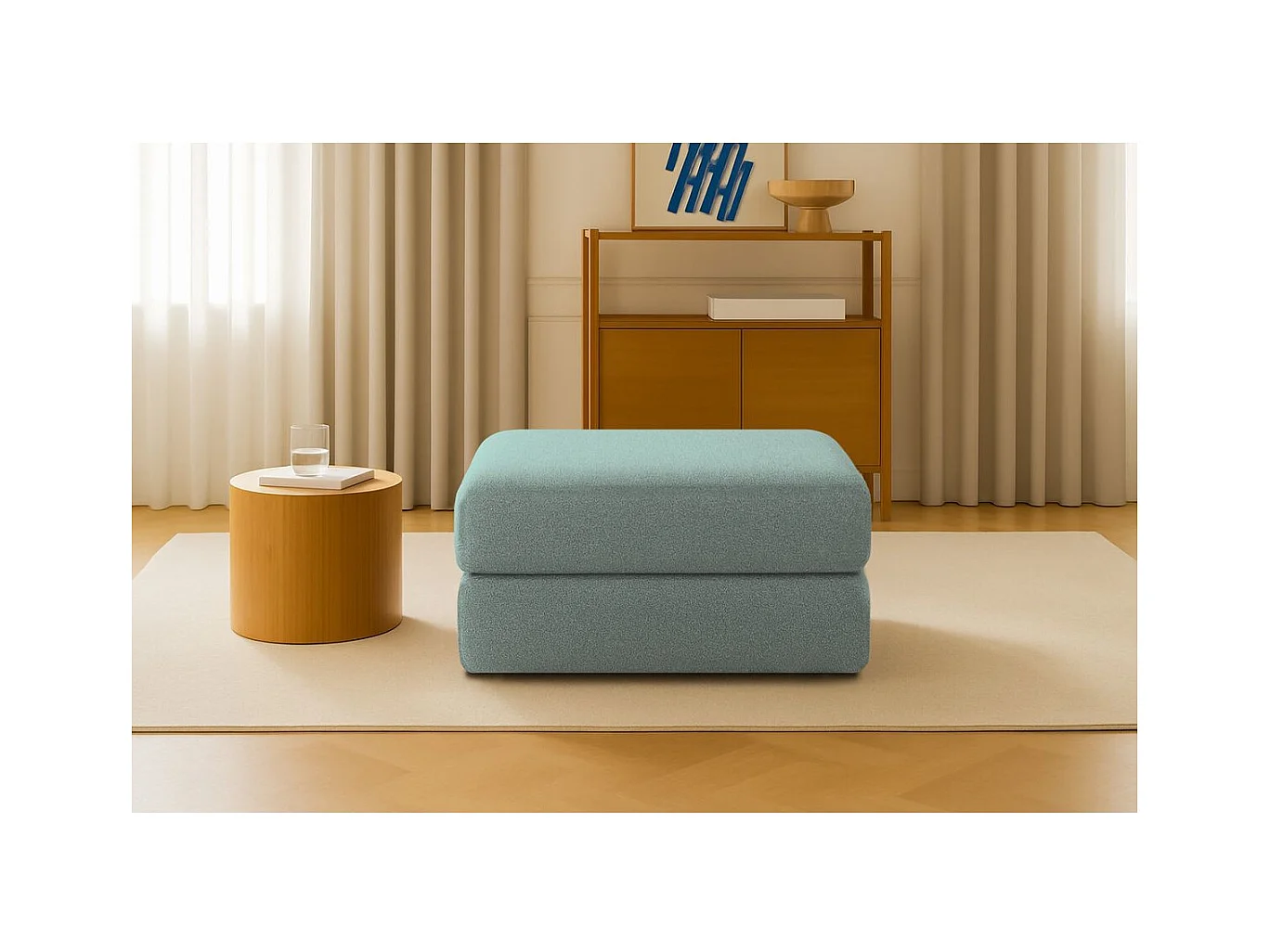 Pouf modulable et convertible - Tissu lisse - Bleu vert