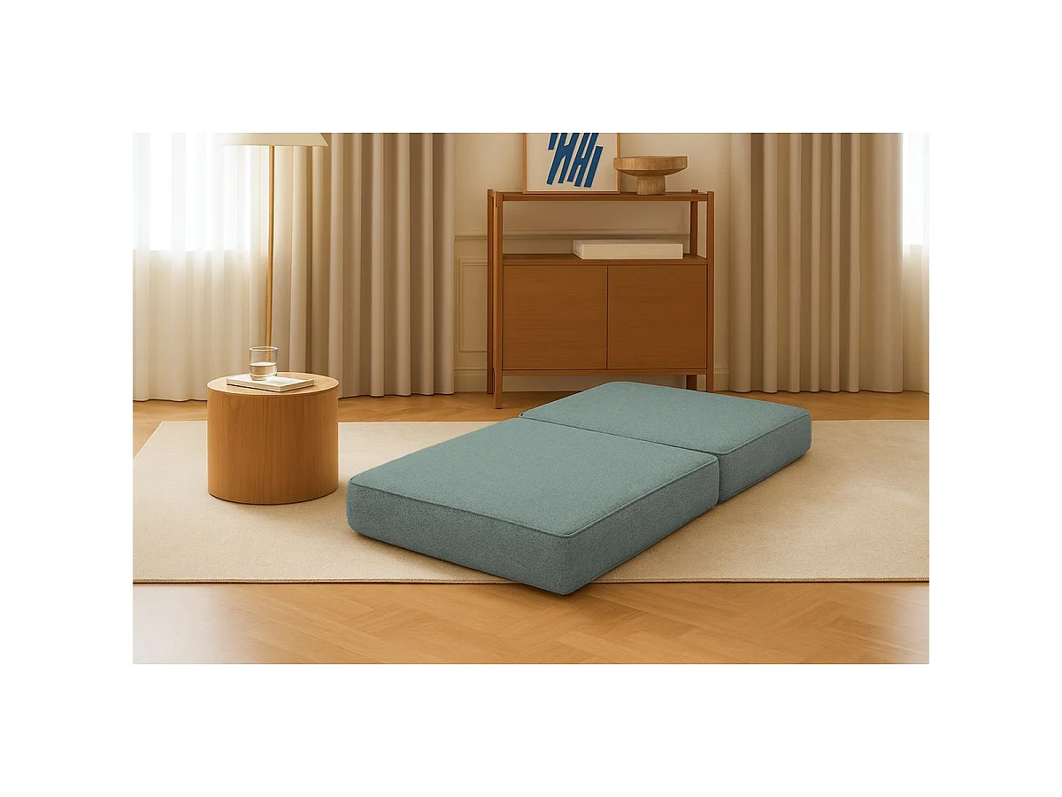 Pouf modulable et convertible - Tissu lisse - Bleu vert