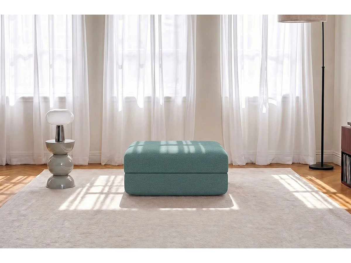 Pouf modulable et convertible - Tissu lisse - Bleu vert